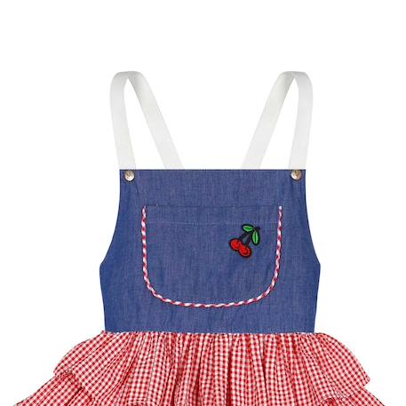 Robe salopette  vichy  à volants et bretelles  gigi Rose foncé bleu denim 5 - vertbaudet enfant 