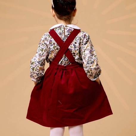 Robe salopette   velours    ecolière Bordeaux+Rose pastel 2 - vertbaudet enfant 