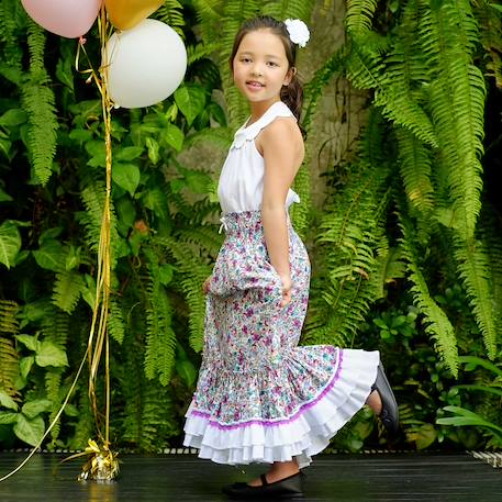Robe demoiselle d'honneur bohème  liberty   esmeralda Bleu fleurie+Jaune fleuri+Orange vert+Violet 24 - vertbaudet enfant 