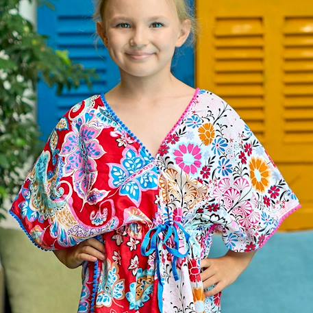 Robe de plage  imprimé fleurs hawaï   bali Rouge bleu 2 - vertbaudet enfant 