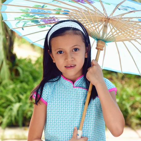 Blouse chinoise    annam Bleu turquoise rose fuchsia 6 - vertbaudet enfant 