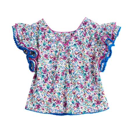 Blouse liberty   à volants  butterfly Blanche fuchsia+Jaune bleu+Rose bleu pastel+Violet bleu 21 - vertbaudet enfant 
