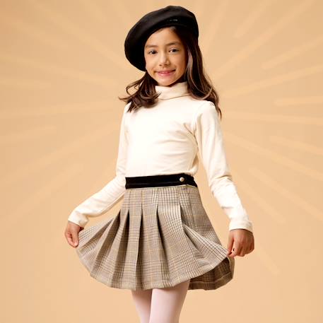 Ensemble   jupe plissée  et  & col roulé Beige marron jaune 2 - vertbaudet enfant 
