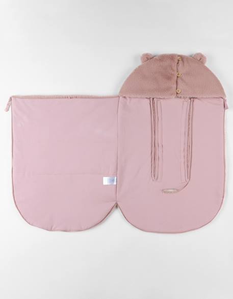 Nid d'ange jersey et fausse fourrure bleu canard+rose poudré+sable 11 - vertbaudet enfant 