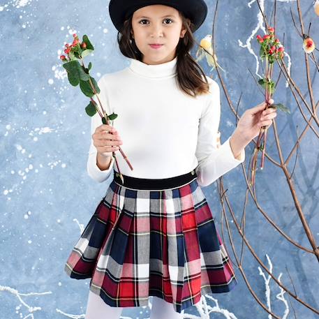 Ensemble hiver   jupe écossaise carreaux tartan bleu  & sous-pull Bleu marine rouge 2 - vertbaudet enfant 