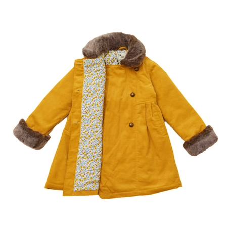 Manteaueau long   velours   col fausse fourrure  anoushka Jaune marron 4 - vertbaudet enfant 