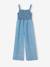 Combinaison à mocks brodée fleurs fille en denim léger bleu clair 1 - vertbaudet enfant 