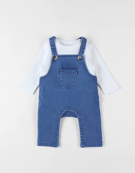 Ensemble salopette + t-shirt denim Bleu 4 - vertbaudet enfant 