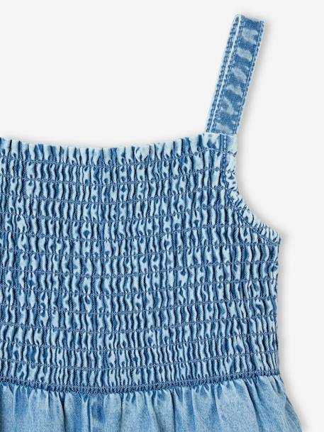 Combinaison à mocks brodée fleurs fille en denim léger bleu clair 3 - vertbaudet enfant 
