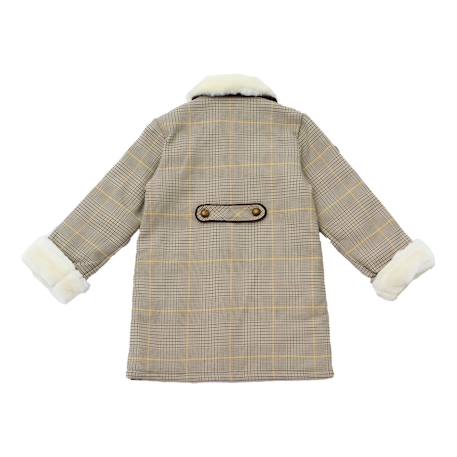Manteaueau  carreaux tartan  avec fausse fourrure  amandine Marron beige jaune 6 - vertbaudet enfant 