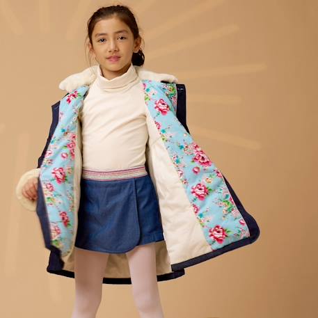 Manteaueau    en jean avec col fausse fourrure  anoushka Bleu marine 2 - vertbaudet enfant 