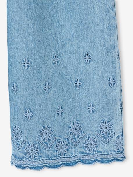 Combinaison à mocks brodée fleurs fille en denim léger bleu clair 4 - vertbaudet enfant 