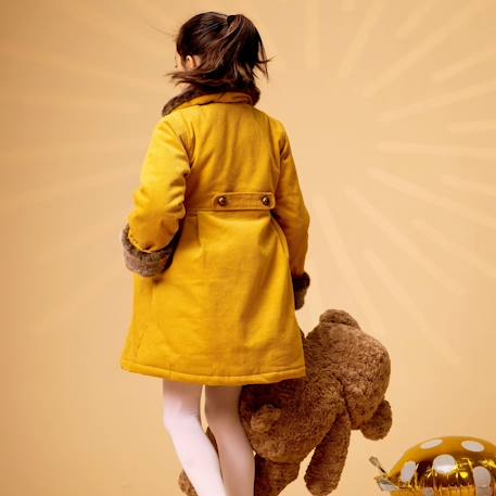 Manteaueau long   velours   col fausse fourrure  anoushka Jaune marron 6 - vertbaudet enfant 