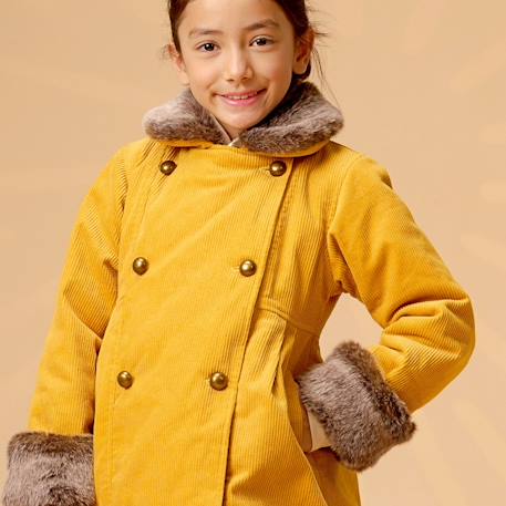 Manteaueau long   velours   col fausse fourrure  anoushka Jaune marron 2 - vertbaudet enfant 