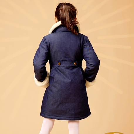 Manteaueau    en jean avec col fausse fourrure  anoushka Bleu marine 6 - vertbaudet enfant 