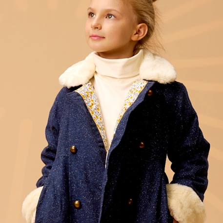 Manteaueau    en laine et fausse fourrure  anoushka Bleu marine 2 - vertbaudet enfant 