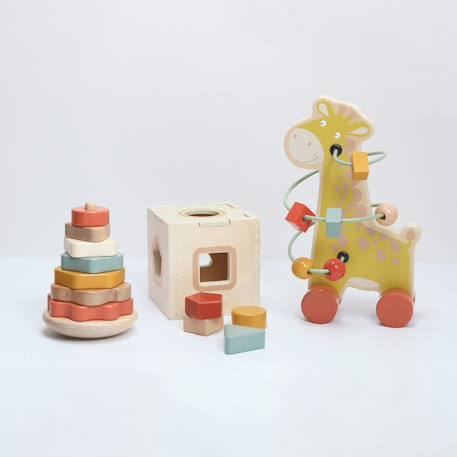 Coffret de 3 jouets d'éveil en bois Multicolore 1 - vertbaudet enfant 