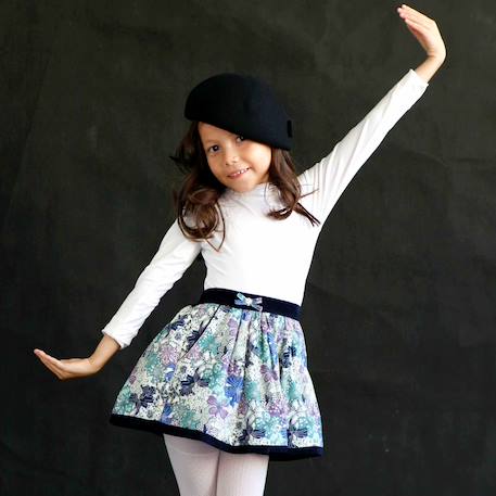 Jupe fleurie    pour   lilou Bleu marine lilas 2 - vertbaudet enfant 