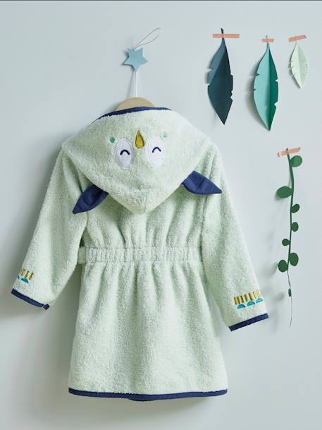Peignoir de bain bébé personnalisable, Hibou vert pâle 2 - vertbaudet enfant 