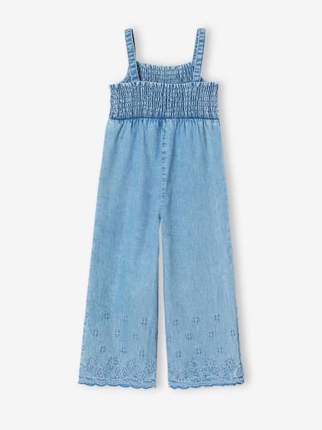 Combinaison à mocks brodée fleurs fille en denim léger bleu clair 2 - vertbaudet enfant 