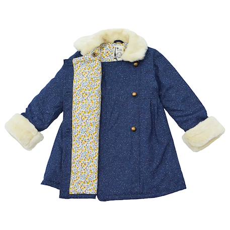 Manteaueau    en laine et fausse fourrure  anoushka Bleu marine 4 - vertbaudet enfant 