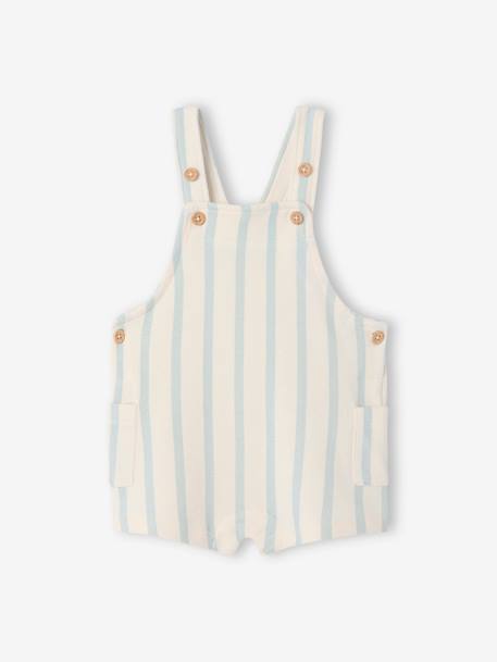 Salopette courte bébé molleton imprimé carreaux beige+rayé bleu 7 - vertbaudet enfant 