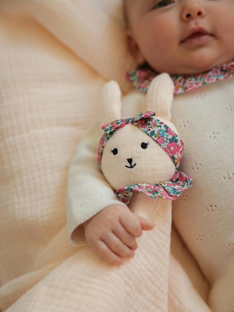 Doudou personnalisable en gaze de coton bio et tissu Liberty rose pâle 1 - vertbaudet enfant 