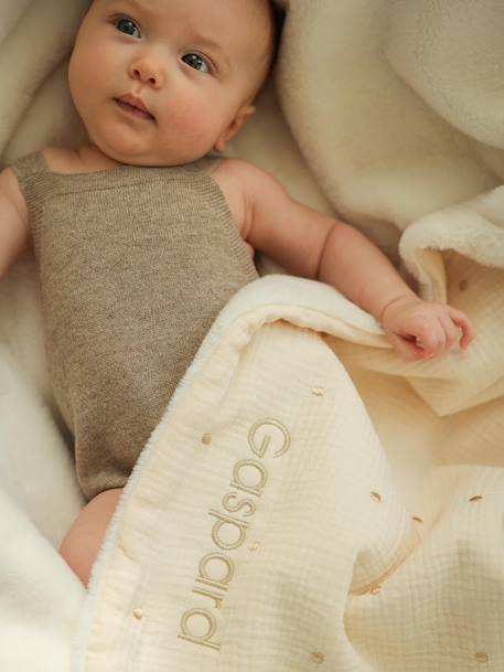 Couverture naissance en gaze de coton personnalisable écru 1 - vertbaudet enfant 