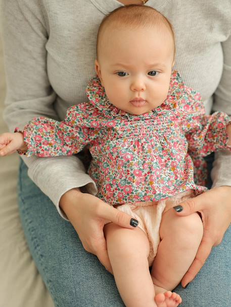 Ensemble naissance 2 pièces blouse tissu Liberty et bloomer écru 1 - vertbaudet enfant 