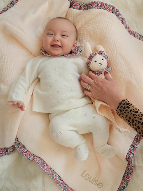 Ensemble naissance 2 pièces en tricot détail tissu Liberty écru 2 - vertbaudet enfant 