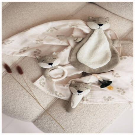 Doudou attache sucette biche Blanc, marron+Marron savanne+Vert tendre 12 - vertbaudet enfant 