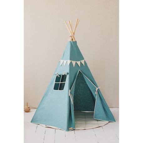 Tente tipi avec guirlande menthe en coton Bleu+Vert 3 - vertbaudet enfant 