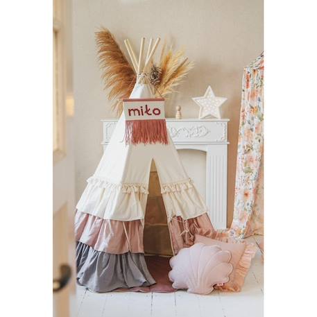 Tente tipi powder frills à volants en lin et coton Beige 5 - vertbaudet enfant 