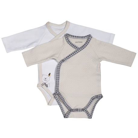 Bodies bébé à manches longues lot de 2 Beige+Blanc+Blanc cassé+Blanc et bleu+Blanc et noir+Blanc/bleu+Blanc/gris+Blanc/noir+Rose+Rose/blanc 2 - vertbaudet enfant 