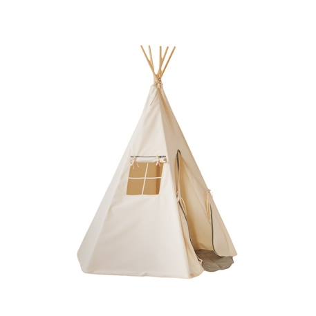 Tente tipi pompoms avec tapis en coton Beige 1 - vertbaudet enfant 
