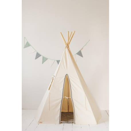 Tente tipi pompoms avec tapis en coton Beige 5 - vertbaudet enfant 