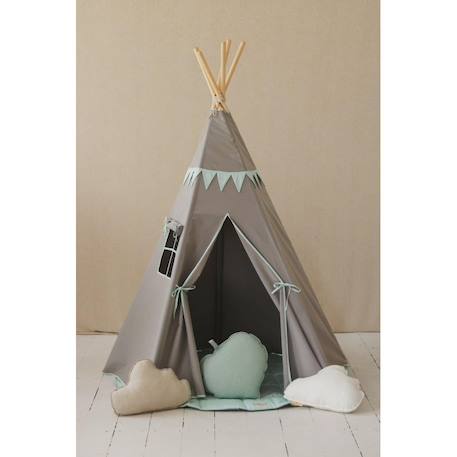 Tente tipi avec guirlande et tapis gold star  en lin Bleu+Gris 12 - vertbaudet enfant 