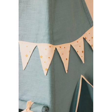 Tente tipi avec guirlande et tapis gold star  en lin Bleu+Gris 5 - vertbaudet enfant 