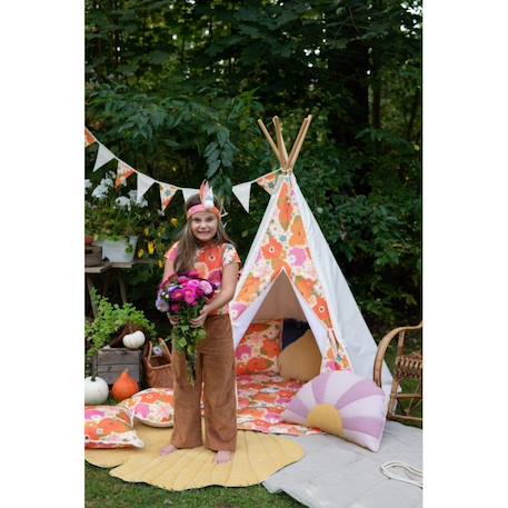 Tente tipi avec tapis picnic aux fleurs en coton Beige 6 - vertbaudet enfant 