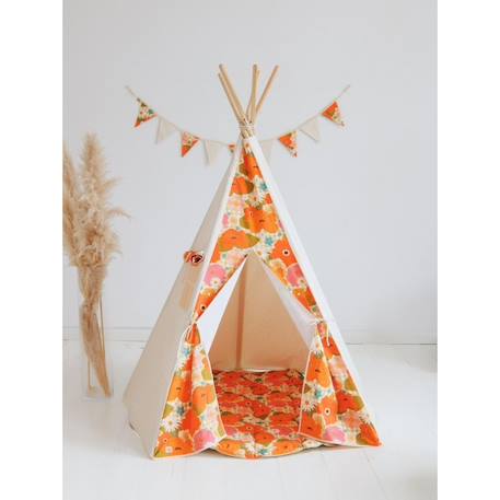 Tente tipi avec tapis picnic aux fleurs en coton Beige 3 - vertbaudet enfant 