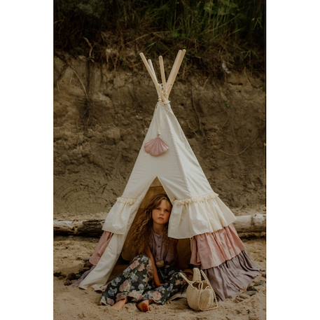 Tente tipi avec franges et tapis powder frills en coton et Beige 4 - vertbaudet enfant 