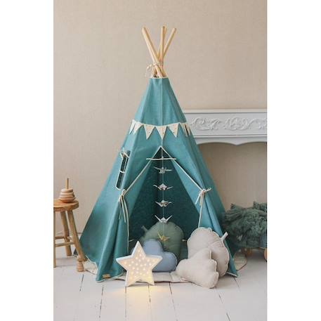 Tente tipi avec guirlande menthe en coton Bleu+Vert 4 - vertbaudet enfant 