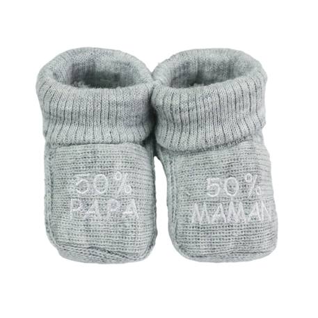Chaussons naissance - message :  50% maman 50% papa Blanc+Gris+Moutarde+Vert 3 - vertbaudet enfant 