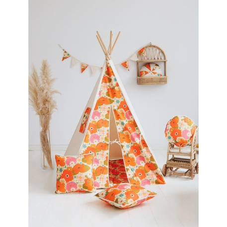 Tente tipi avec tapis picnic aux fleurs en coton Beige 4 - vertbaudet enfant 