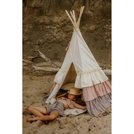 Tente tipi powder frills à volants en lin et coton Beige 3 - vertbaudet enfant 