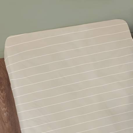 Drap housse imprimé 100% coton, stripes Grège+Lichen 2 - vertbaudet enfant 