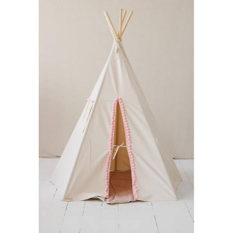 Tente tipi fluffy pompoms avec tapis  en coton Beige 6 - vertbaudet enfant 
