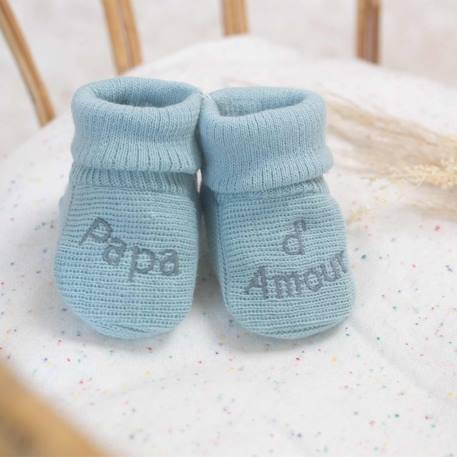 Chaussons naissance - message papa d'amour Blanc+Gris+Moutarde+Vert 9 - vertbaudet enfant 