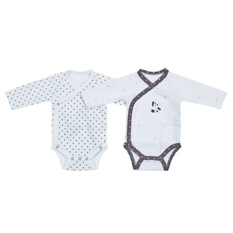Bodies bébé à manches longues lot de 2 Beige+Blanc+Blanc cassé+Blanc et bleu+Blanc et noir+Blanc/bleu+Blanc/gris+Blanc/noir+Rose+Rose/blanc 28 - vertbaudet enfant 
