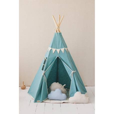 Tente tipi avec guirlande et tapis gold star  en lin Bleu+Gris 4 - vertbaudet enfant 